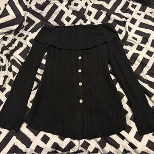 SHEIN Black Off-Shoulder Buttoned Shirt